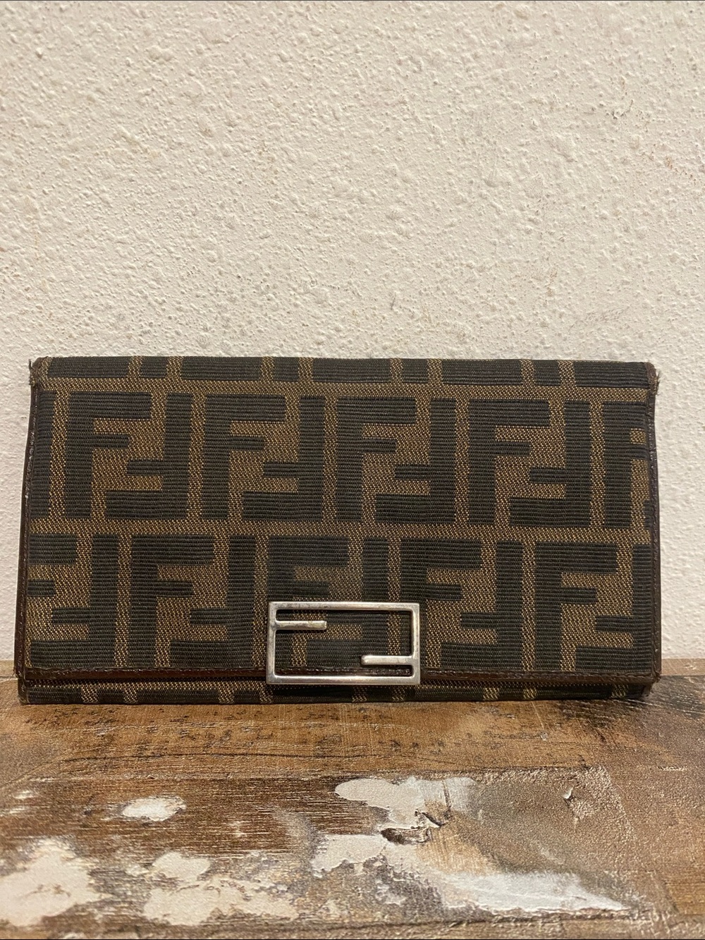 Fendi Brown and Black Zucca Logo Long Wallet